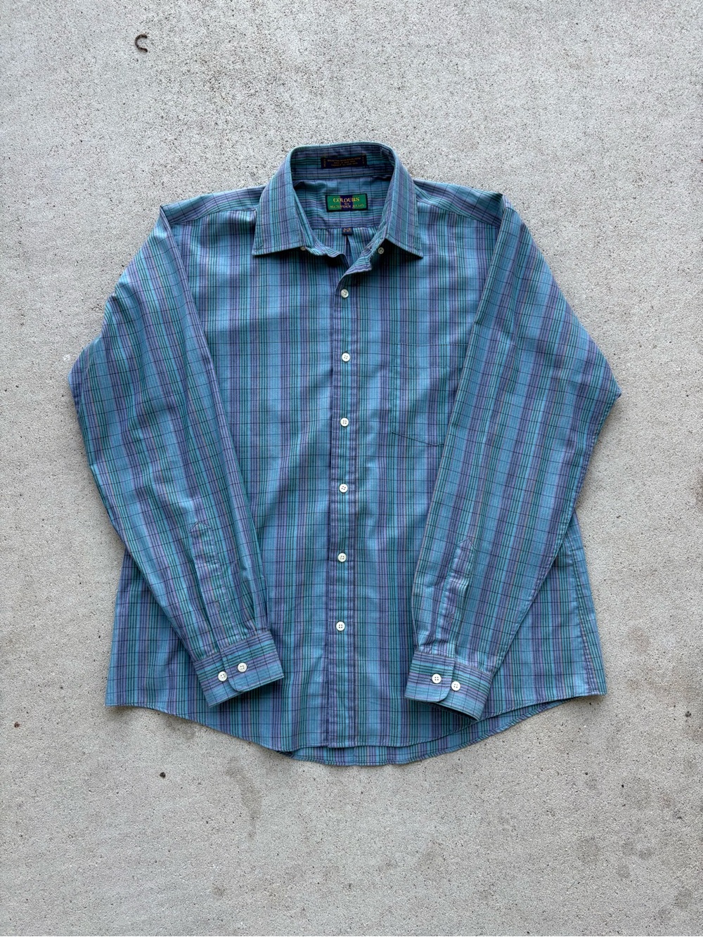 Vintage 90s Colours by Alexander Julian Shirt Teal Purple Plaid Hong Kong Mens L